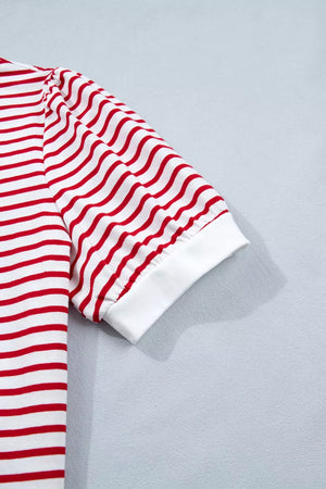 Classic striped maternity t-shirt with puff sleeves and white cuffs.