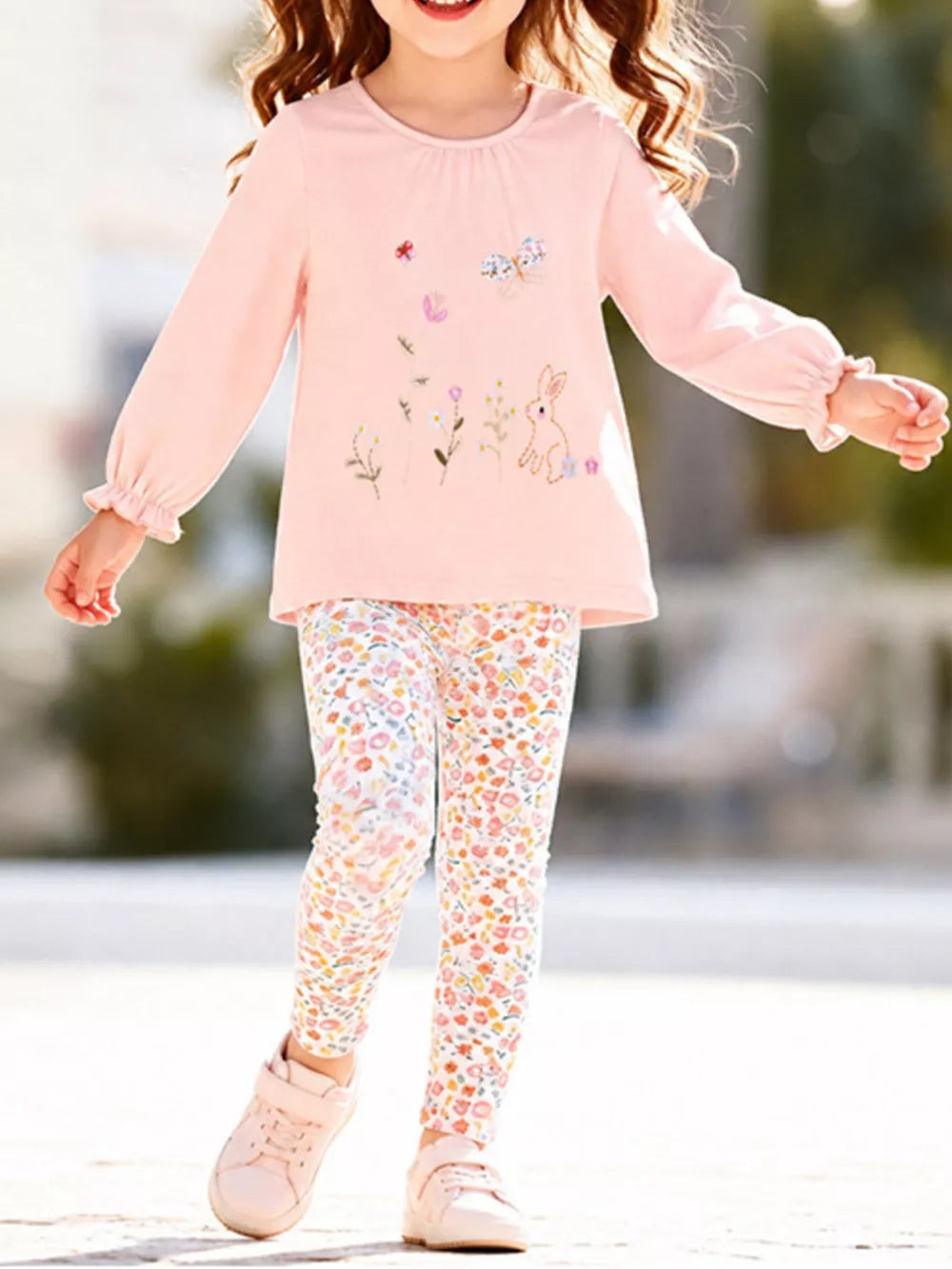 light pink outfit set with ditsy floral and round neck
