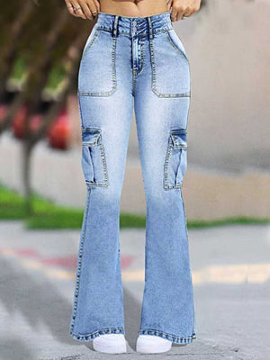 70% cotton, 22% polyester, 3% elastane Care instructions: Machine wash cold flare jeans in Light Blue with flared silhouette