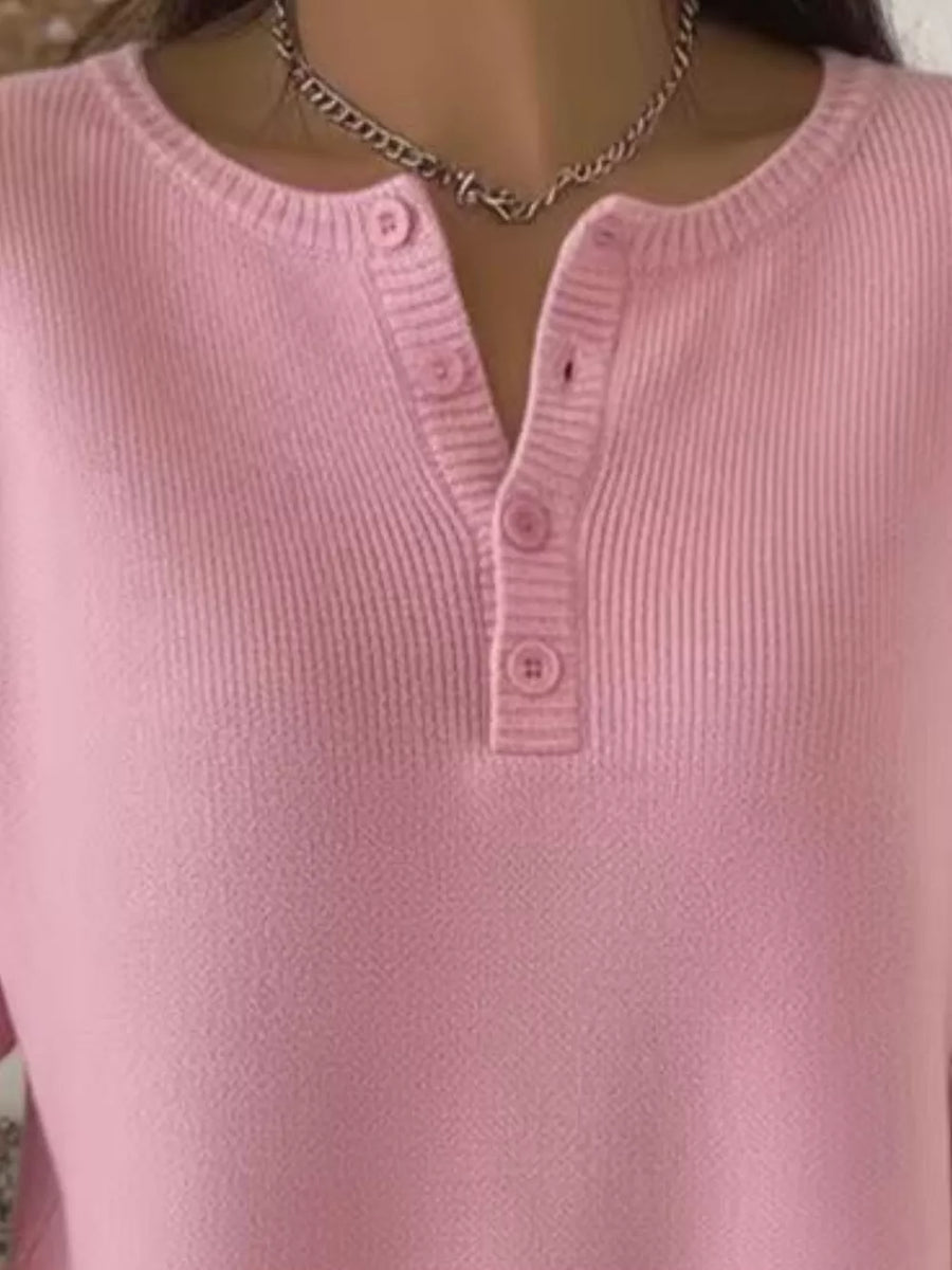 classic pullover sweater in Khaki with henley
