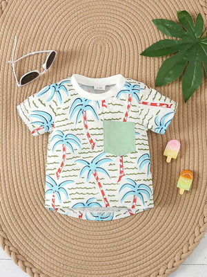 Caramel with Children's Palm Tree Print T-shirt And Shorts Set