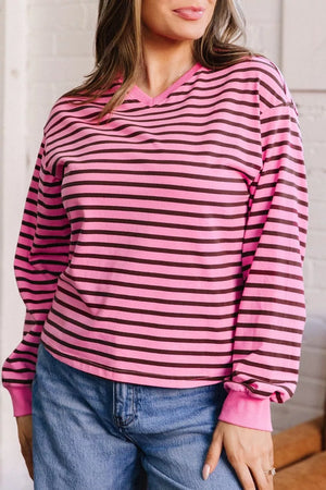 Stripe V Neck Drop Shoulder Long Sleeve Shirt in this colorway