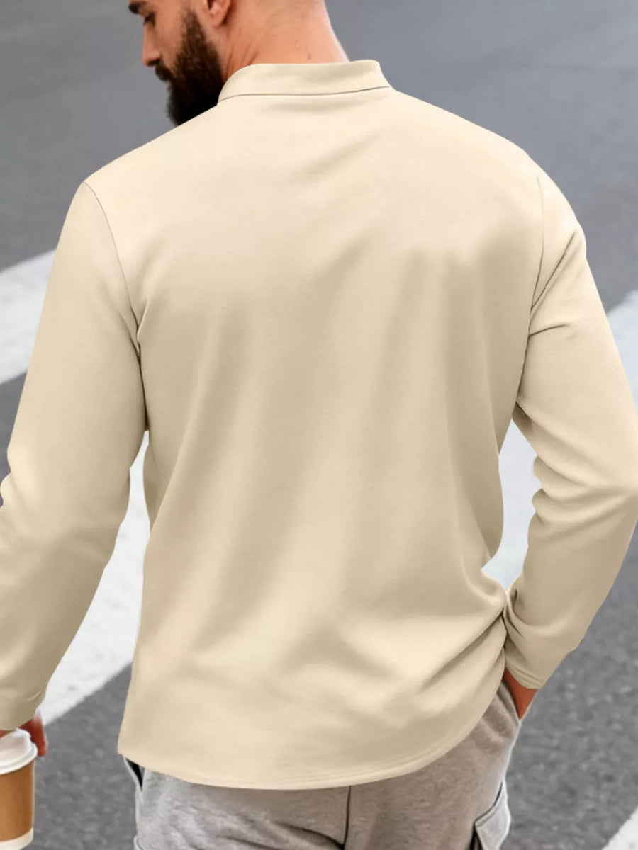 Apricot long sleeve overshirt with band collar and button detail