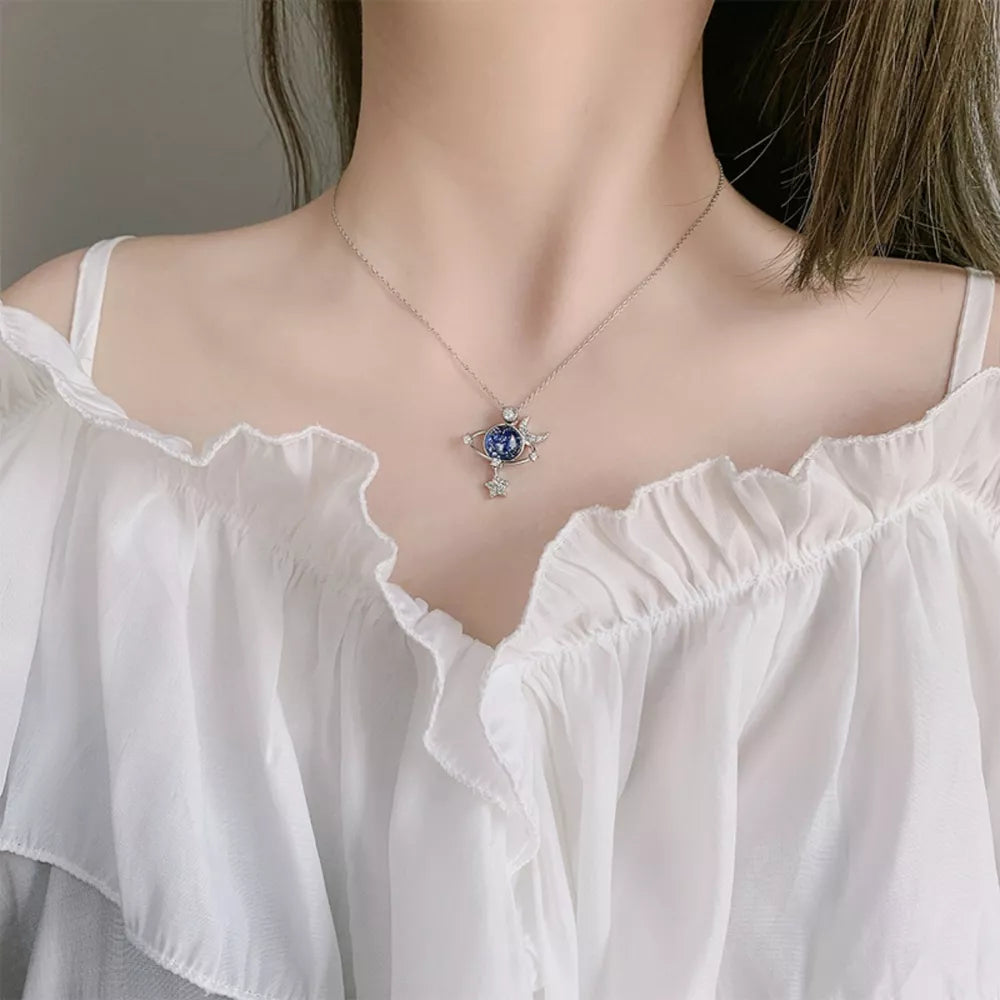 necklace in silver featuring planet pendant and not applicable fit