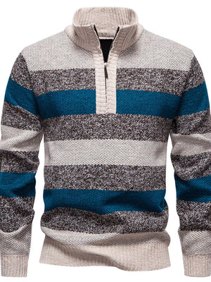 Moss Men's Plus Size Striped Quarter-zip Sweater