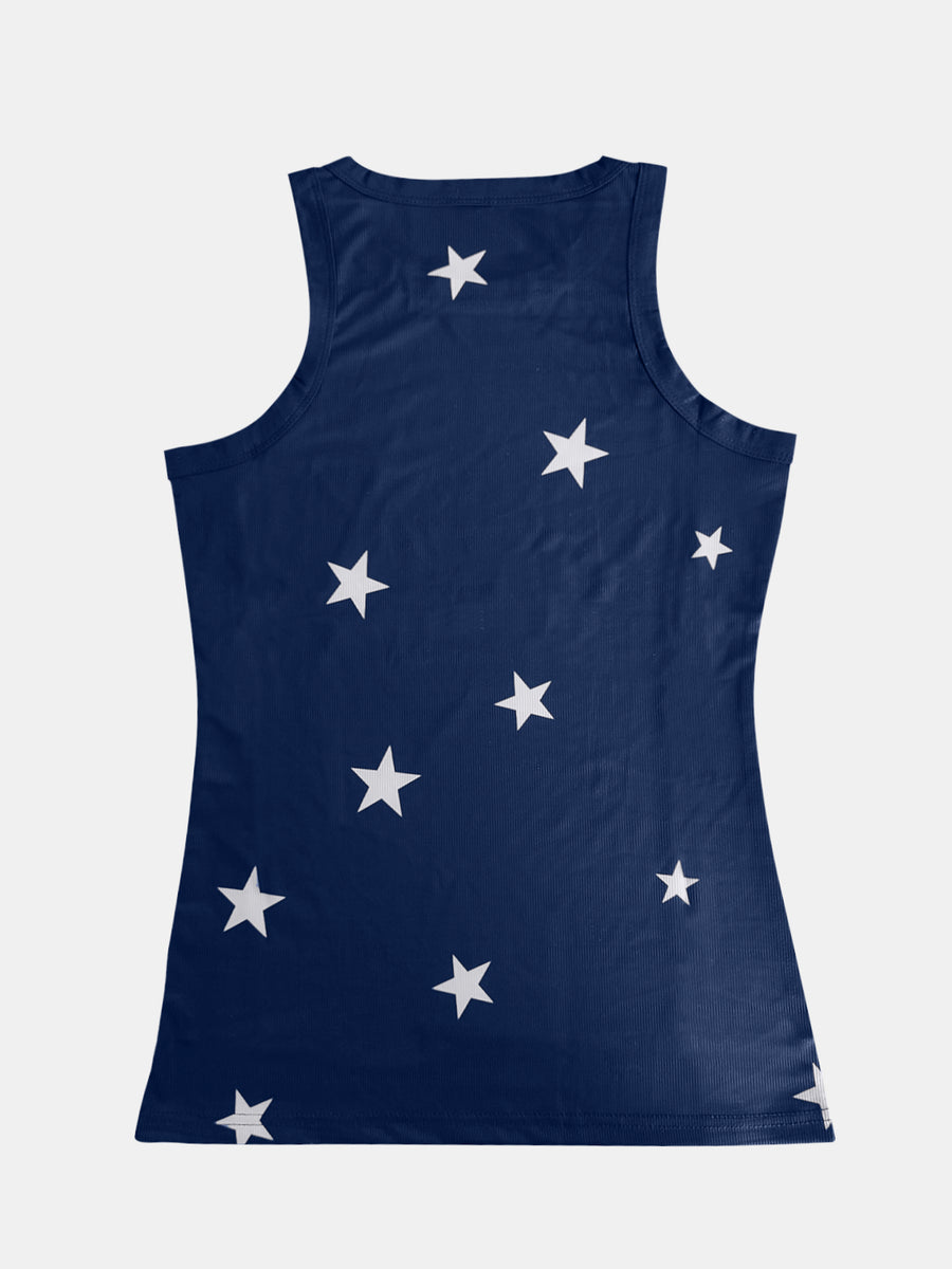 Navy ribbed tank top with white stars pattern