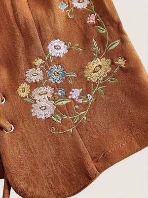 vest in Ochre with floral and embroidered
