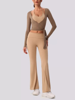Ivory activewear set with cropped and tie