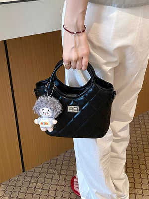 PU Leather Imported Size &amp crossbody bag in black with boxy silhouette