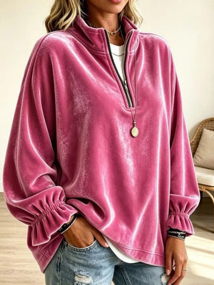 Fuchsia Pink sweatshirt with zipper and long sleeve