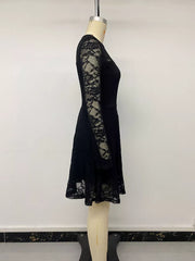 black mini dress with back-zip and floral