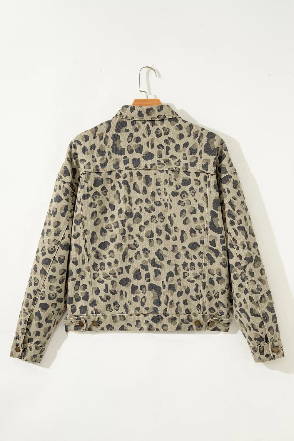 khaki denim jacket with hip-length and button-front