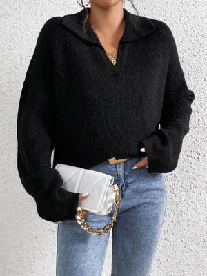 Khaki pullover sweater with hip-length and pullover