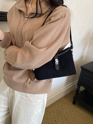 Vintage Buckle Detail Shoulder Bag in black with buckle detail