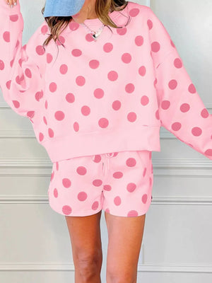 lounge set featuring polka dot in Pink with 80% polyester, 20% viscose Care instructions: Machine wash cold texture