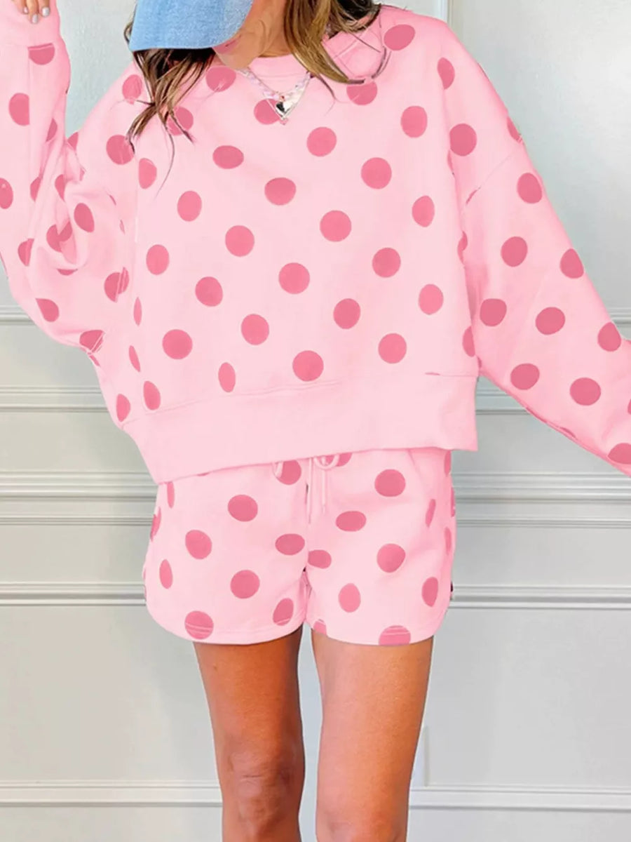 lounge set featuring polka dot in Pink with 80% polyester, 20% viscose Care instructions: Machine wash cold texture
