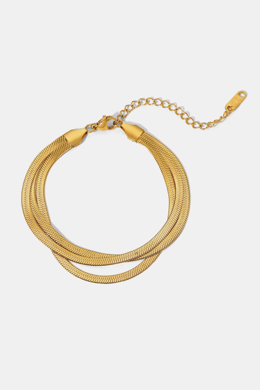 Gold triple herringbone chain bracelet with adjustable clasp