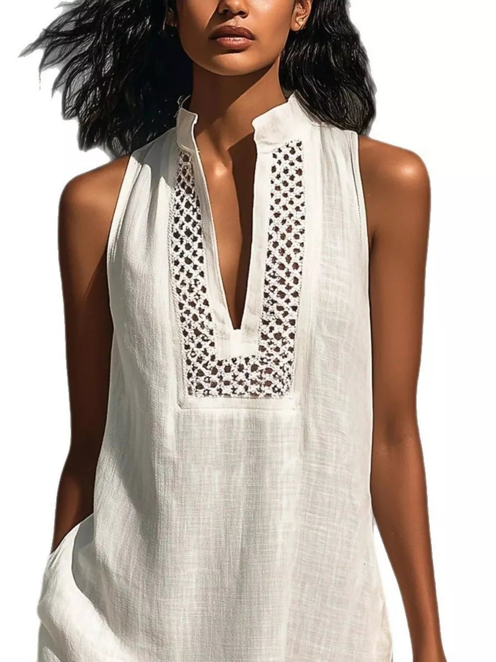 Sleeveless Maxi Dress With Pockets in White