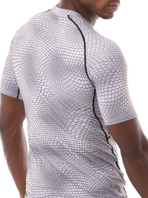 Men's short sleeve compression t-shirt in dark gray with snake print and black side seams.
