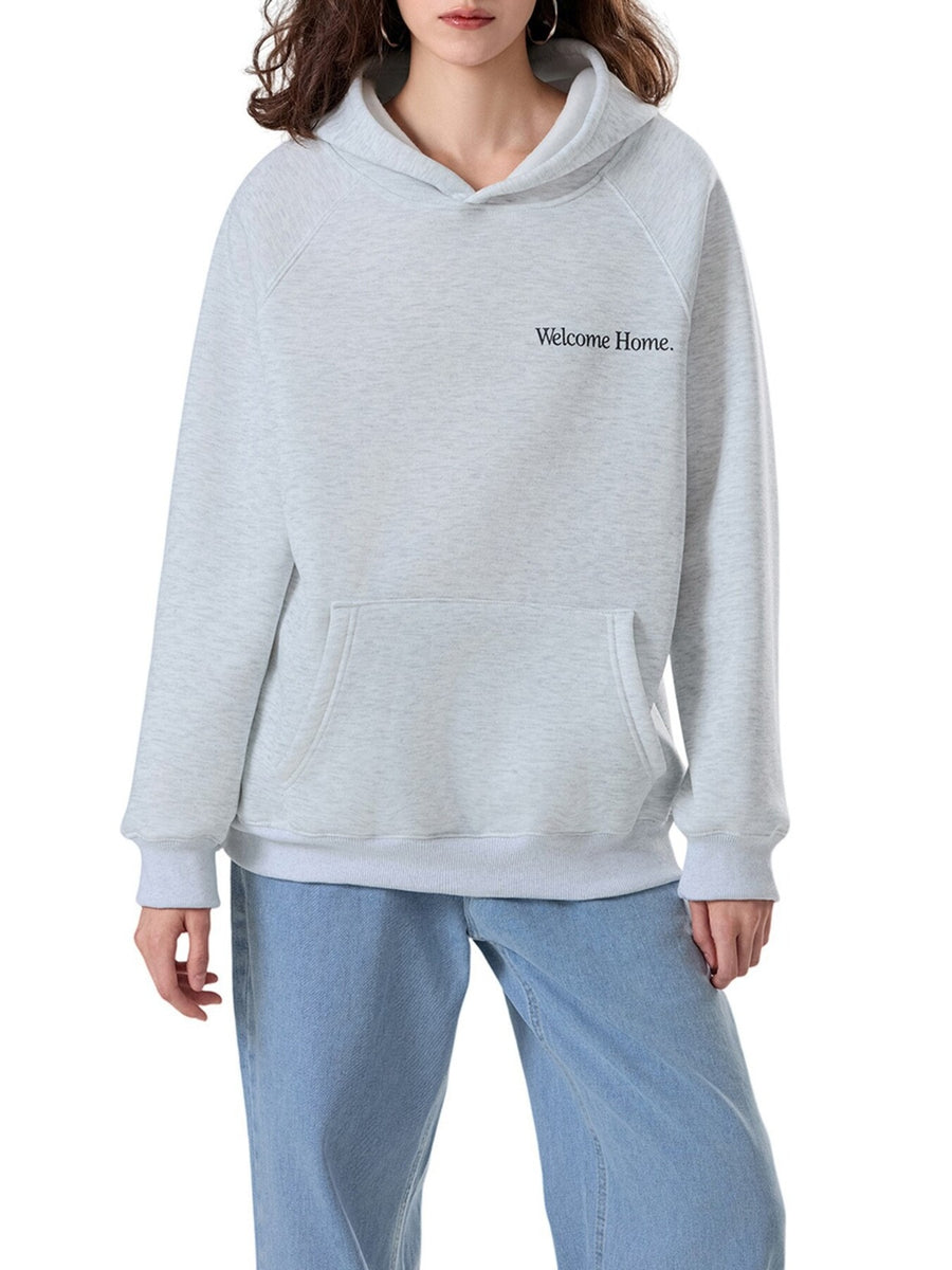 100% polyester Care instructions: Machine wash cold pullover hoodie in Dark Brown with relaxed silhouette