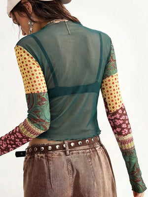 pink fitted blouse with mock neck