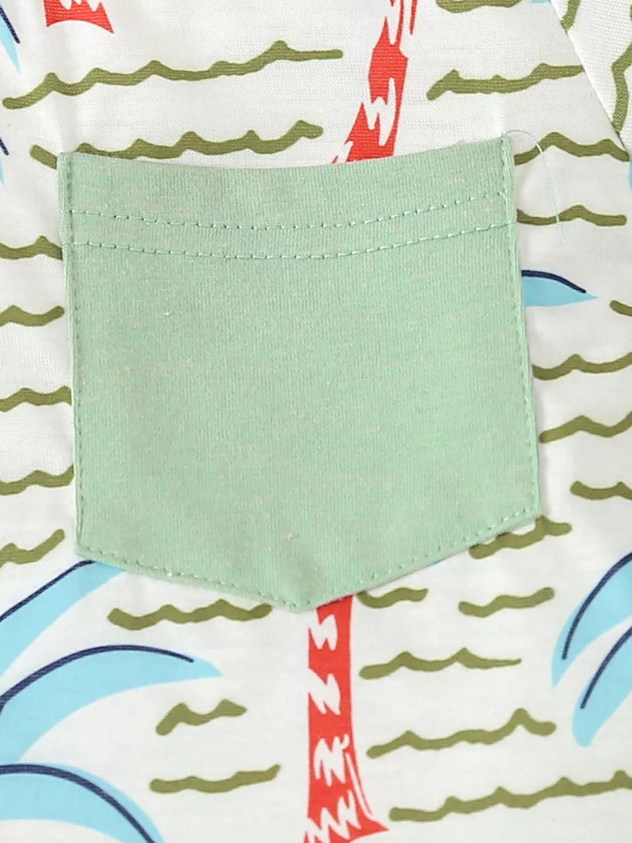 Light Green with Children's Palm Tree Print T-shirt And Shorts Set