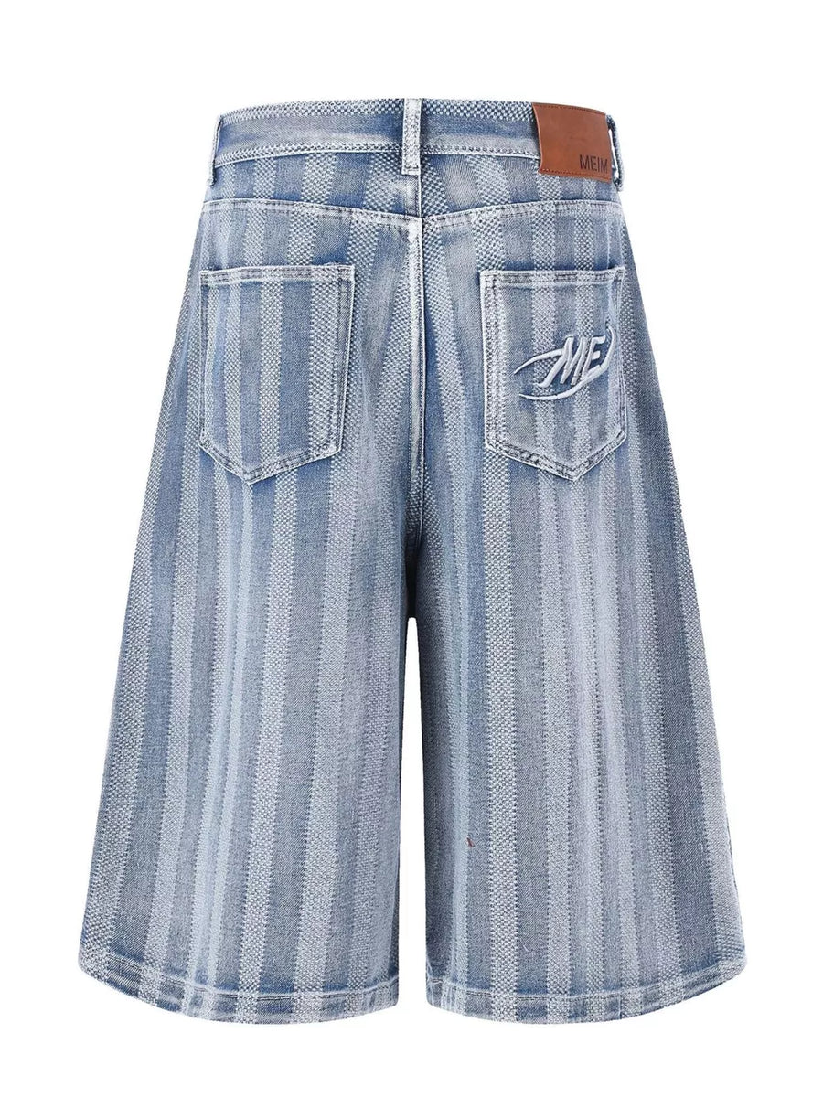 Blue with Men's Stripe Wide Leg Denim Capris