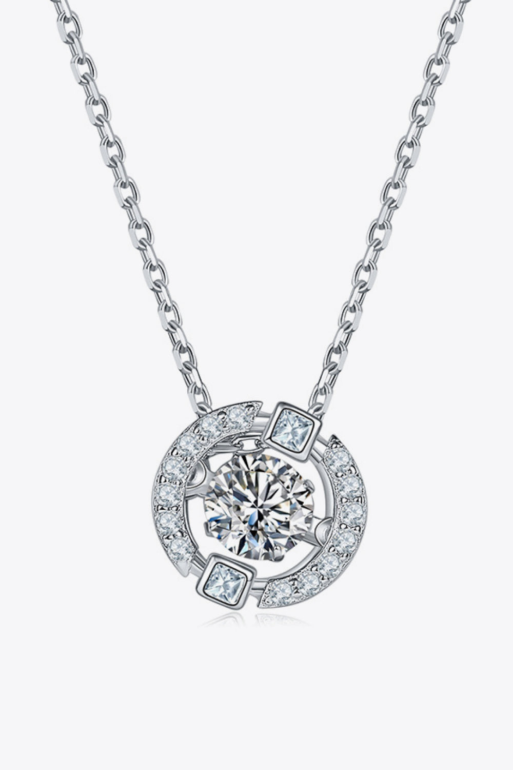Silver necklace with orbital moissanite and square accent stones