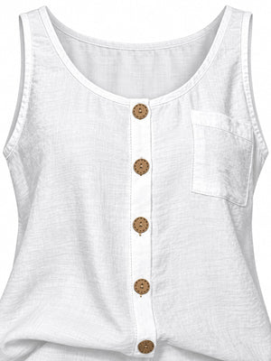 Grey tank top with hip-length and button-front