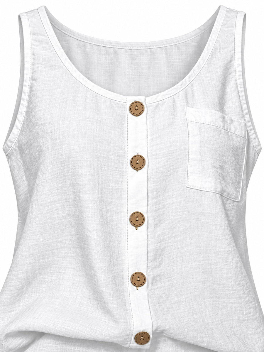 Grey tank top with hip-length and button-front