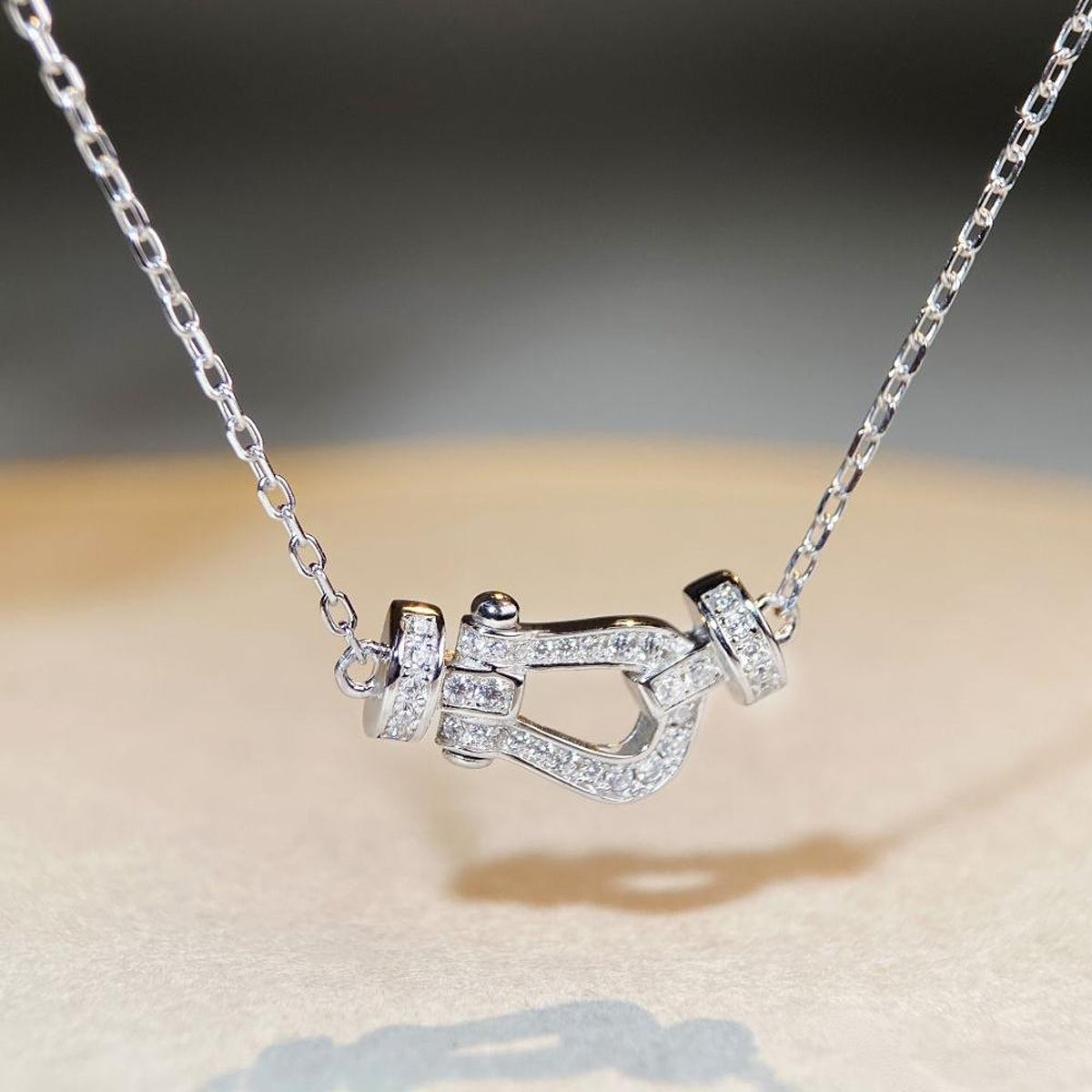925 Sterling Silver Zircon Horseshoe Necklace in silver with zircon embellishment