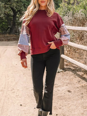 Plaid Colorblock Patchwork Sleeve Sweatshirt option 6