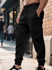 White Men's Textured Cargo Joggers Plus Size