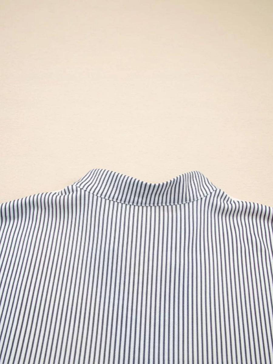 Floral Striped Drop Sleeve Collared Sweatshirt in Cream, view 14