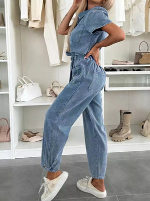 95%cotton, 5%spandex Care instructions: Machine wash cold jumpsuit in Milky White with relaxed silhouette