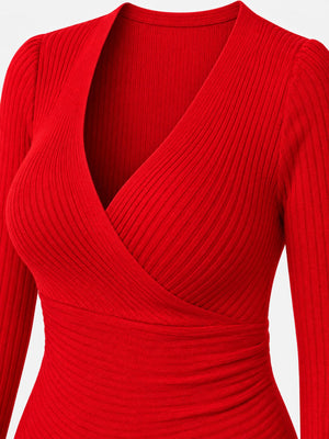 White wrap top with ruched and long sleeve