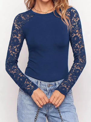 t-shirt featuring lace in Black with 100% polyester Care instructions: Machine wash cold texture