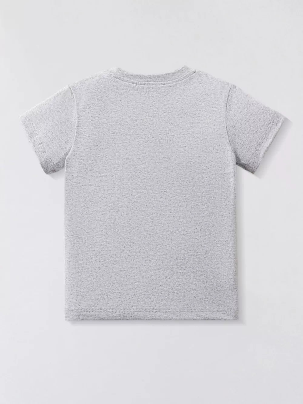 Grey heathered t-shirt with short sleeves and a crew neck.