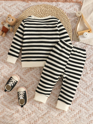 Black pajama set with hip-length, full-length and pullover, elastic