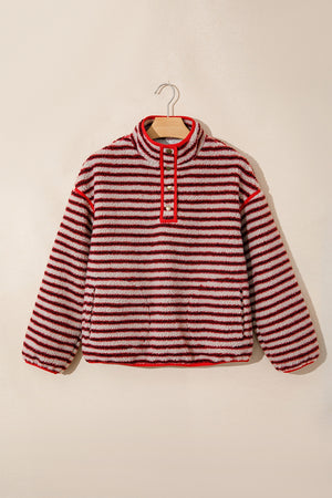 burgundy sweatshirt with hip-length and snap