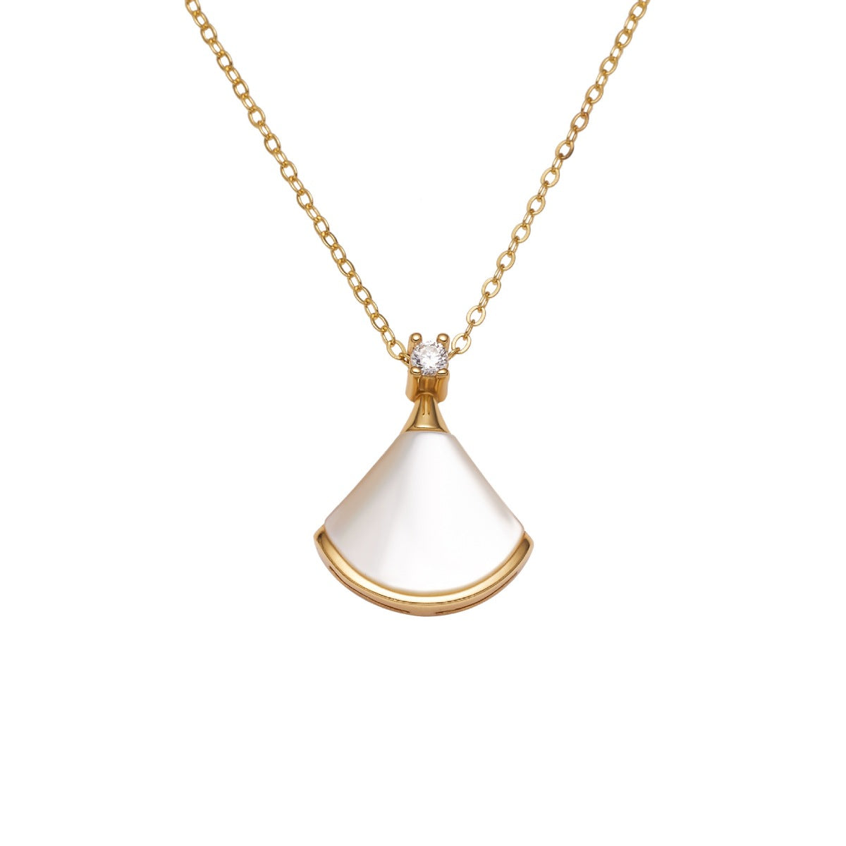 18K Gold-Plated,925 sterling silver,White mother-of-pearl,Zircon Care instructio necklace in white with fan-shaped pendant