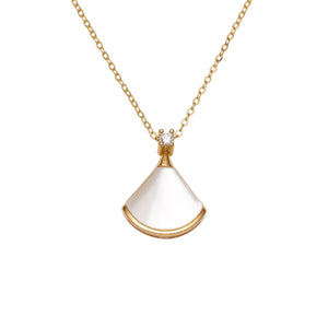 18K Gold-Plated,925 sterling silver,White mother-of-pearl,Zircon Care instructio necklace in white with fan-shaped pendant