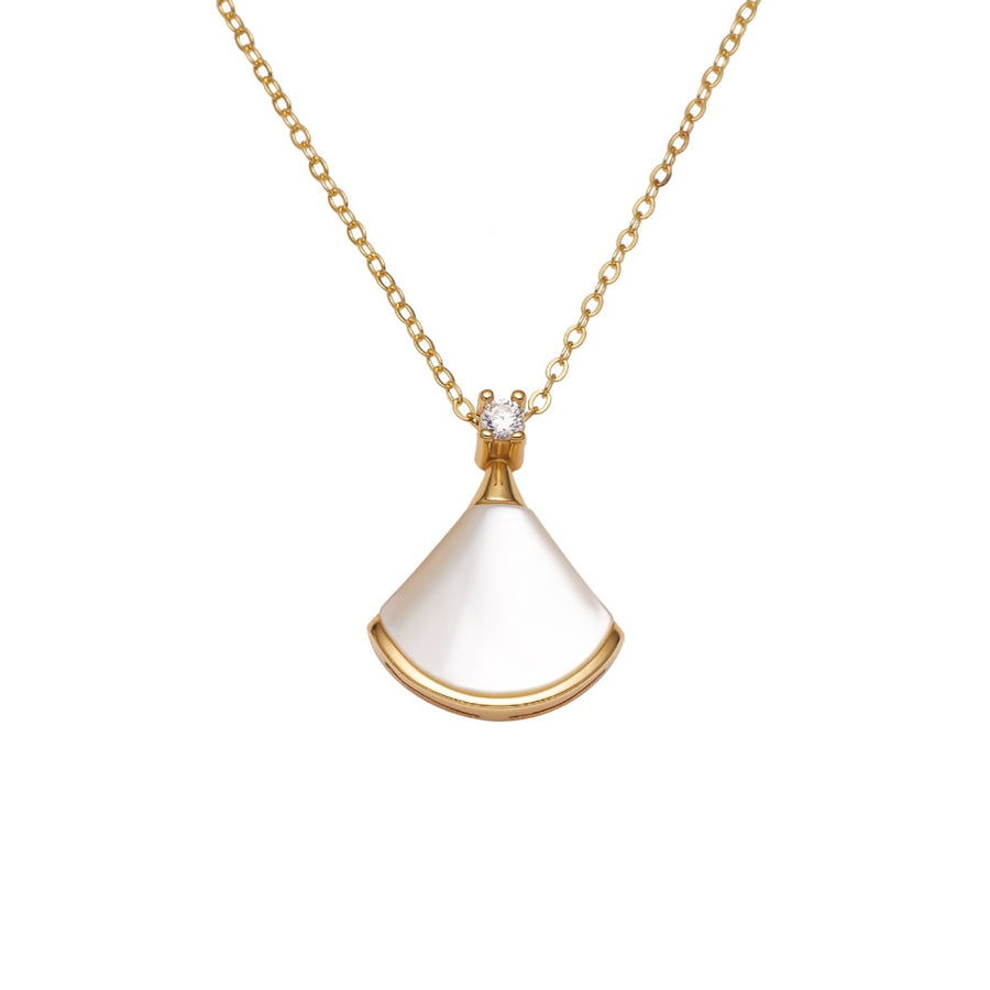 18K Gold-Plated,925 sterling silver,White mother-of-pearl,Zircon Care instructio necklace in white with fan-shaped pendant