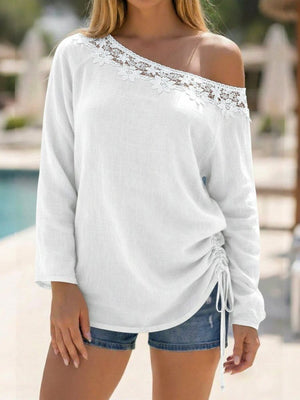 White one-shoulder top with tunic-length and pullover