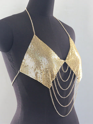 Polyester content is greater than 90% and up to 95% Care instructions: Hand wash halter top in Silver with relaxed silhouette