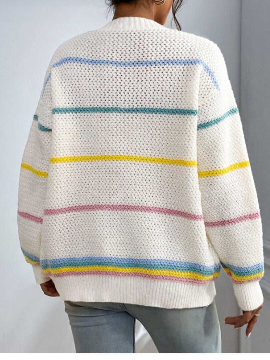 cream cardigan with knit and long sleeve