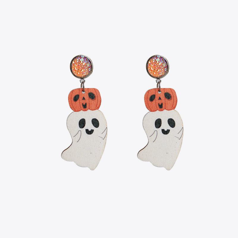 Spooky ghost and pumpkin dangle earrings with glitter studs