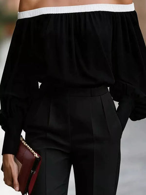 Off-shoulder Lantern Sleeve Blouse in Dusty Pink