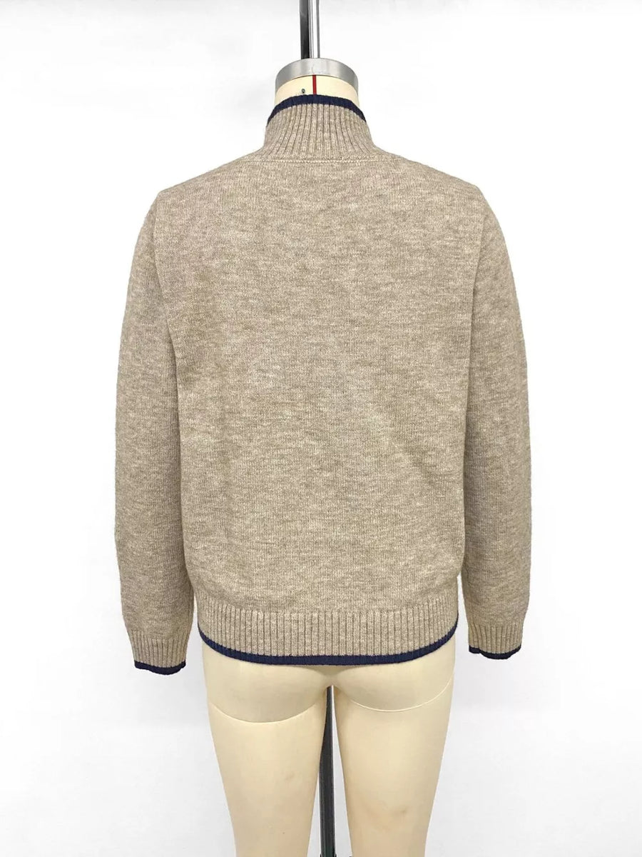 Cozy Mock Neck Sweater With Contrast Trim option 10