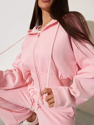 Zip-up Hoodie And Wide-leg Pants Set option 17